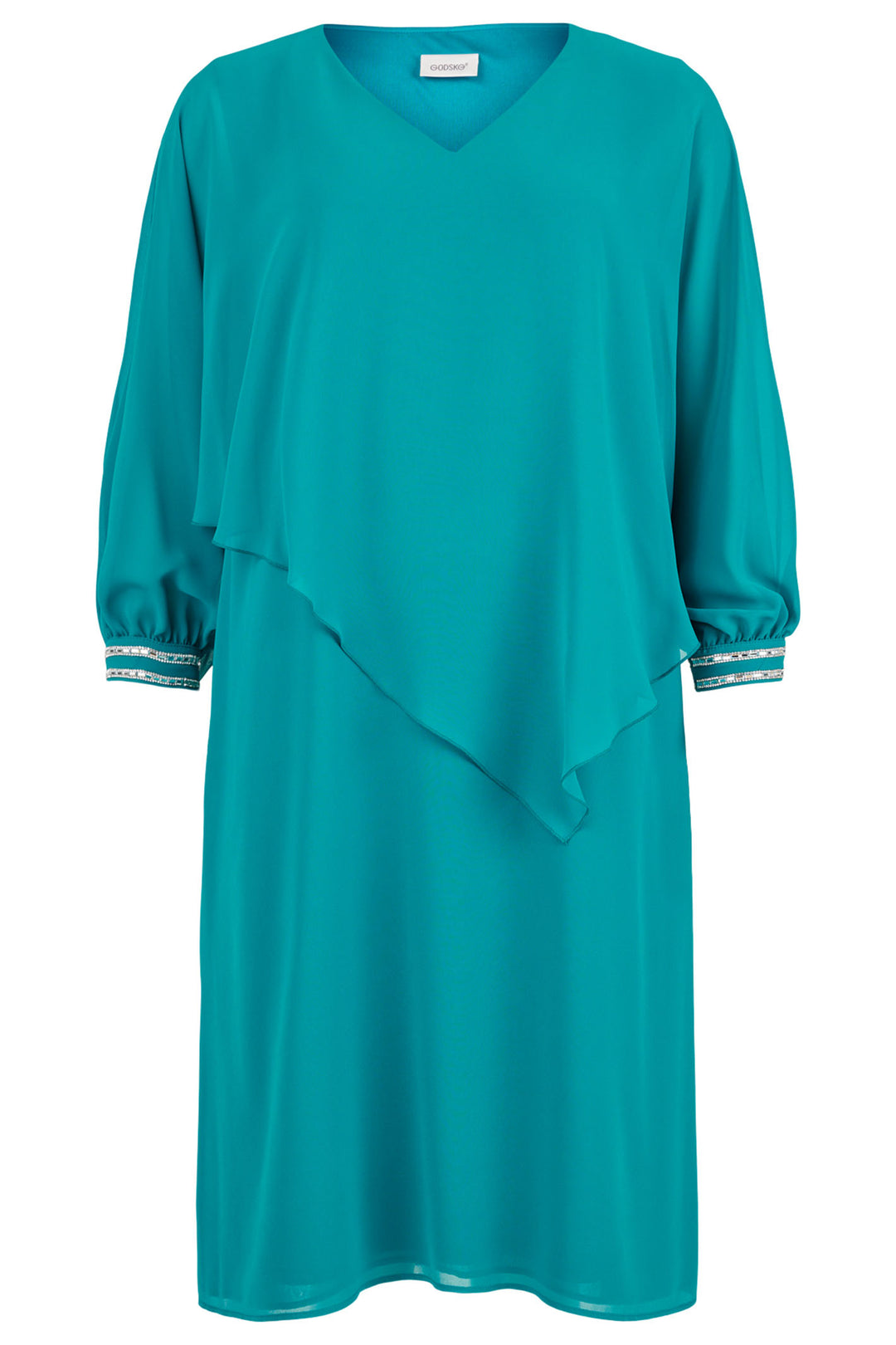 Godske 18767 4086 7301 Dark Turquoise Blue V-Neck Cape Occasion Dress - Rouge Boutique Inverness