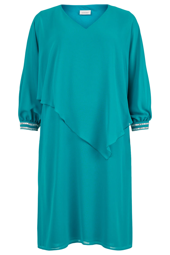 Godske 18767 4086 7301 Dark Turquoise Blue V-Neck Cape Occasion Dress - Rouge Boutique Inverness