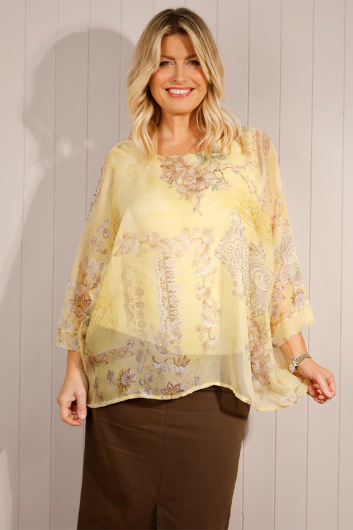 Goose Island 5569 Lemon Print Batwing Top