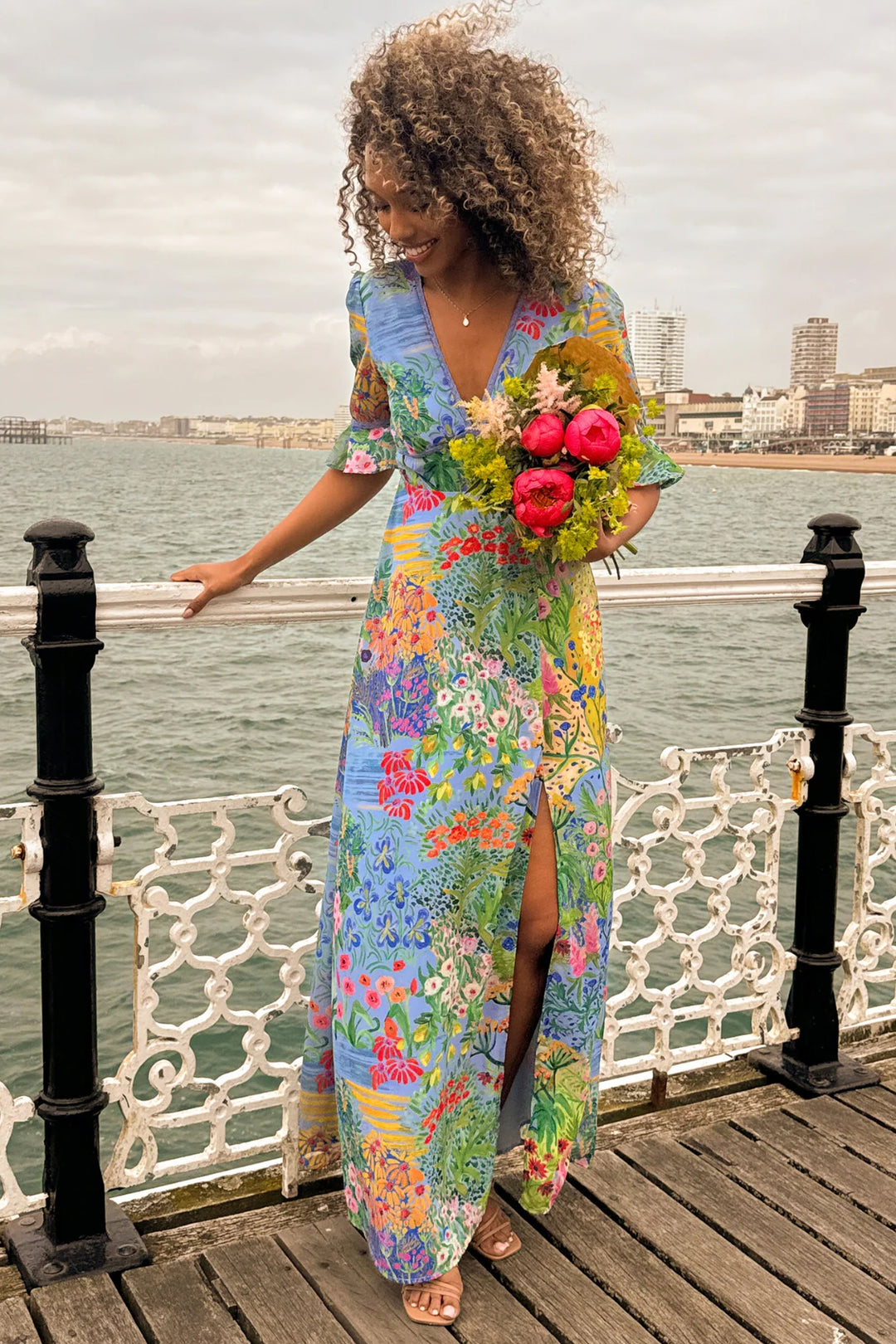 Hope &amp; Ivy Hazel Blue Floral Print Dress