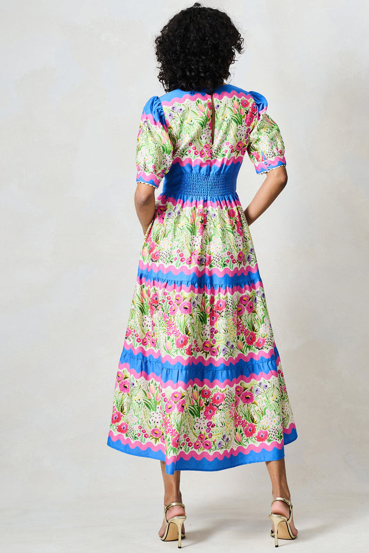 Hope &amp; Ivy Jo Blue Pink Floral Print Tea Dress