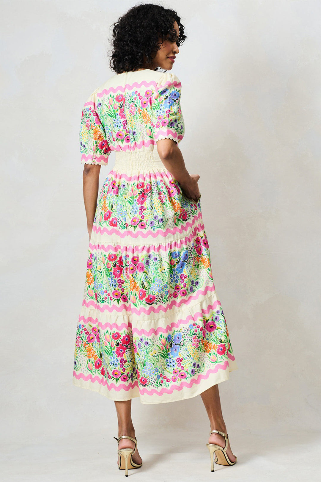 Hope &amp; Ivy Larysa Cream Multi Floral Print Puff Sleeve Dress