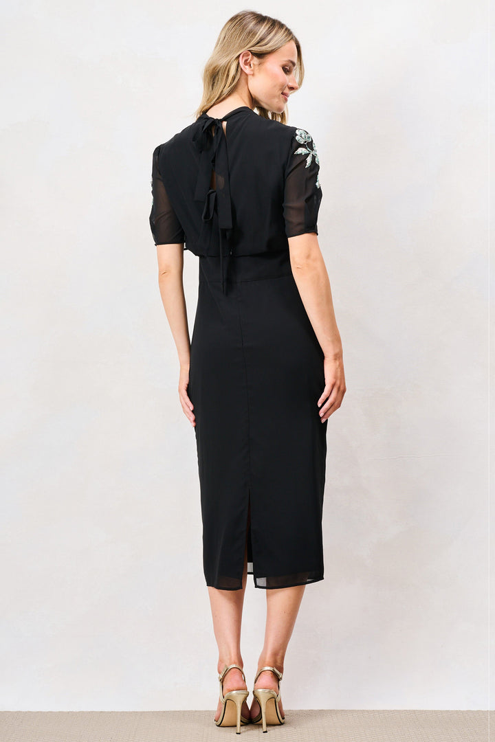 Hope &amp; Ivy Josette Black Teal Midi Pencil Dress 9311, back view