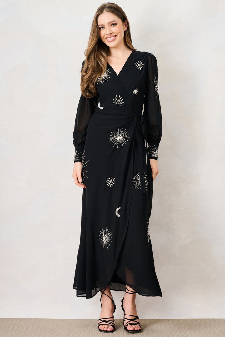 Hope &amp; Ivy Marlo Black Wrap Maxi Dress 9308, front view