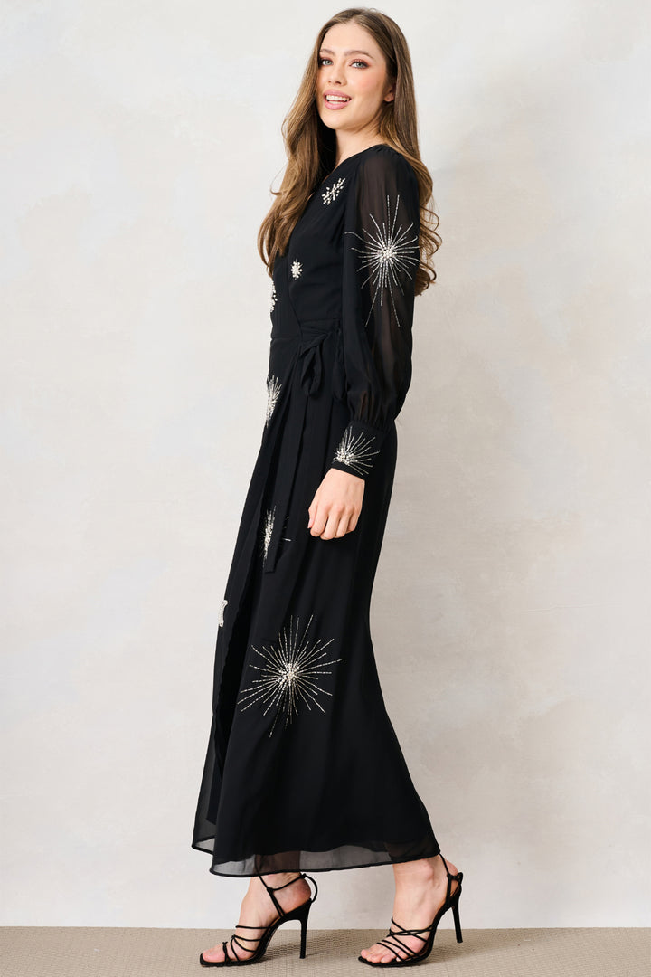 Hope &amp; Ivy Marlo Black Wrap Maxi Dress 9308, side view