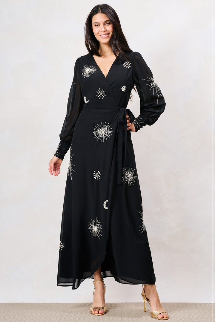 Hope &amp; Ivy Marlo Black Wrap Maxi Dress 9308, full length front view