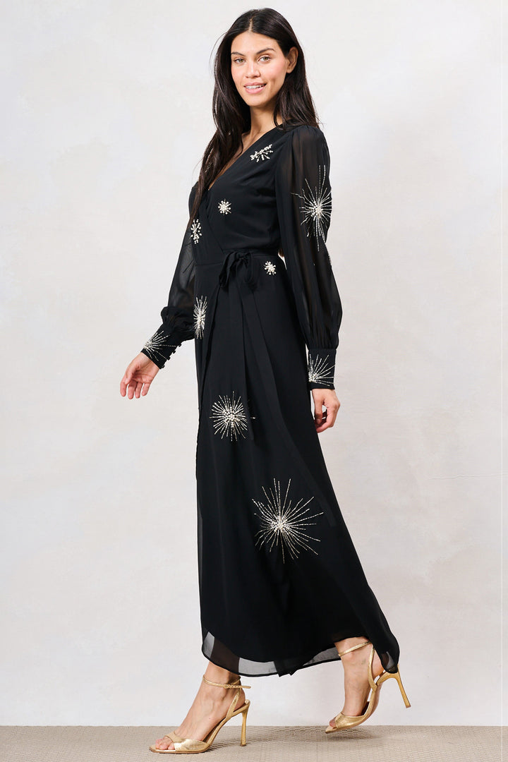 Hope &amp; Ivy Marlo Black Wrap Maxi Dress 9308, walking side view