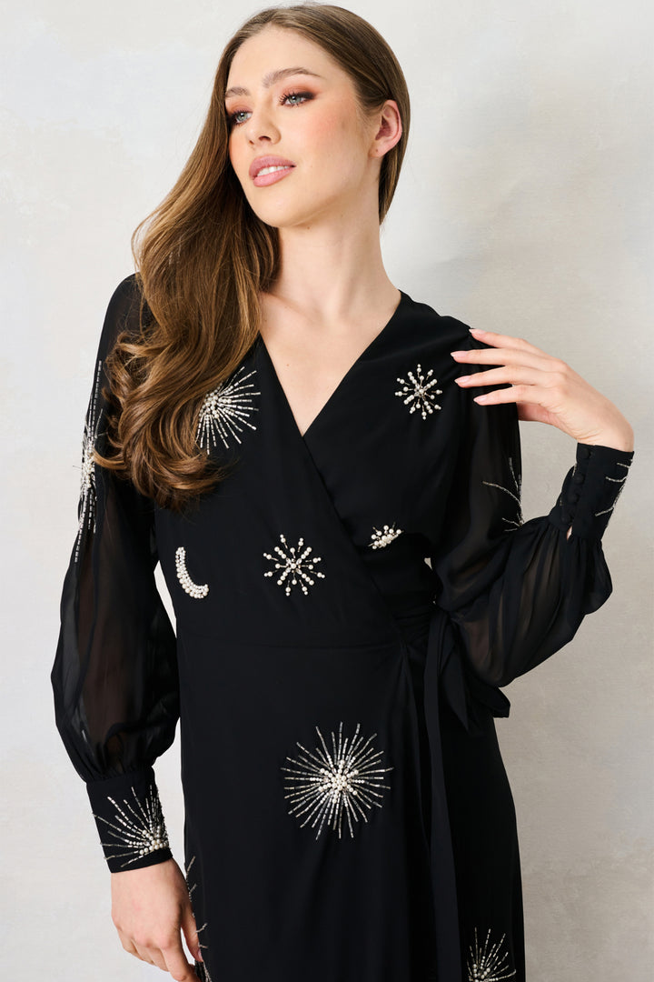 Hope &amp; Ivy Marlo Black Wrap Maxi Dress 9308, embellishment detail