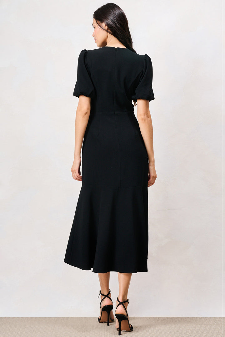 Hope &amp; Ivy Sutton Black Puff Sleeve Midi Dress 9251, back view