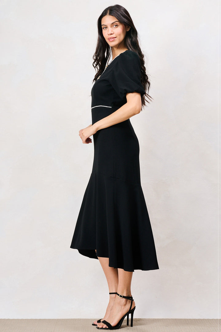 Hope &amp; Ivy Sutton Black Puff Sleeve Midi Dress 9251, side view