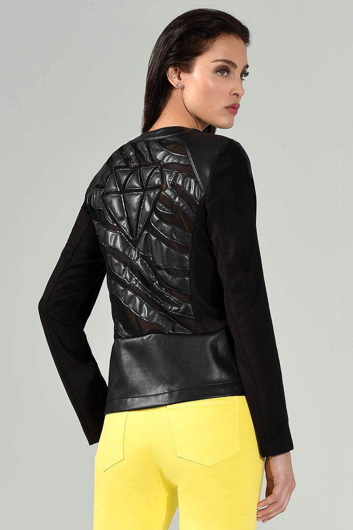 Icona Jacket 67110 Black Fabric & Laser Cut Leather Look Jacket - Rouge Boutique
