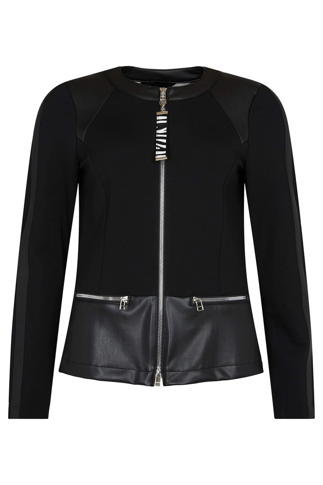 Icona Jacket 67110 Black Fabric & Laser Cut Leather Look Jacket - Rouge Boutique