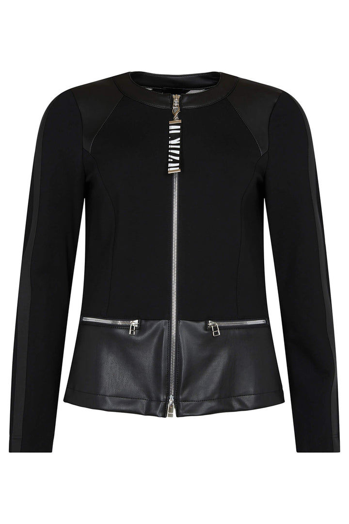 Icona Jacket 67110 Black Fabric & Laser Cut Leather Look Jacket - Rouge Boutique