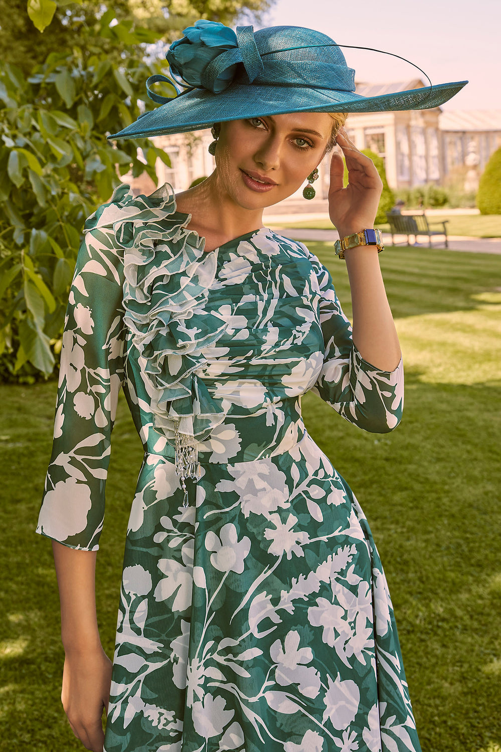 Invitations by Veni 36021A Ivory Shamrock Green Print Occasion Dress - Rouge Boutique Inverness