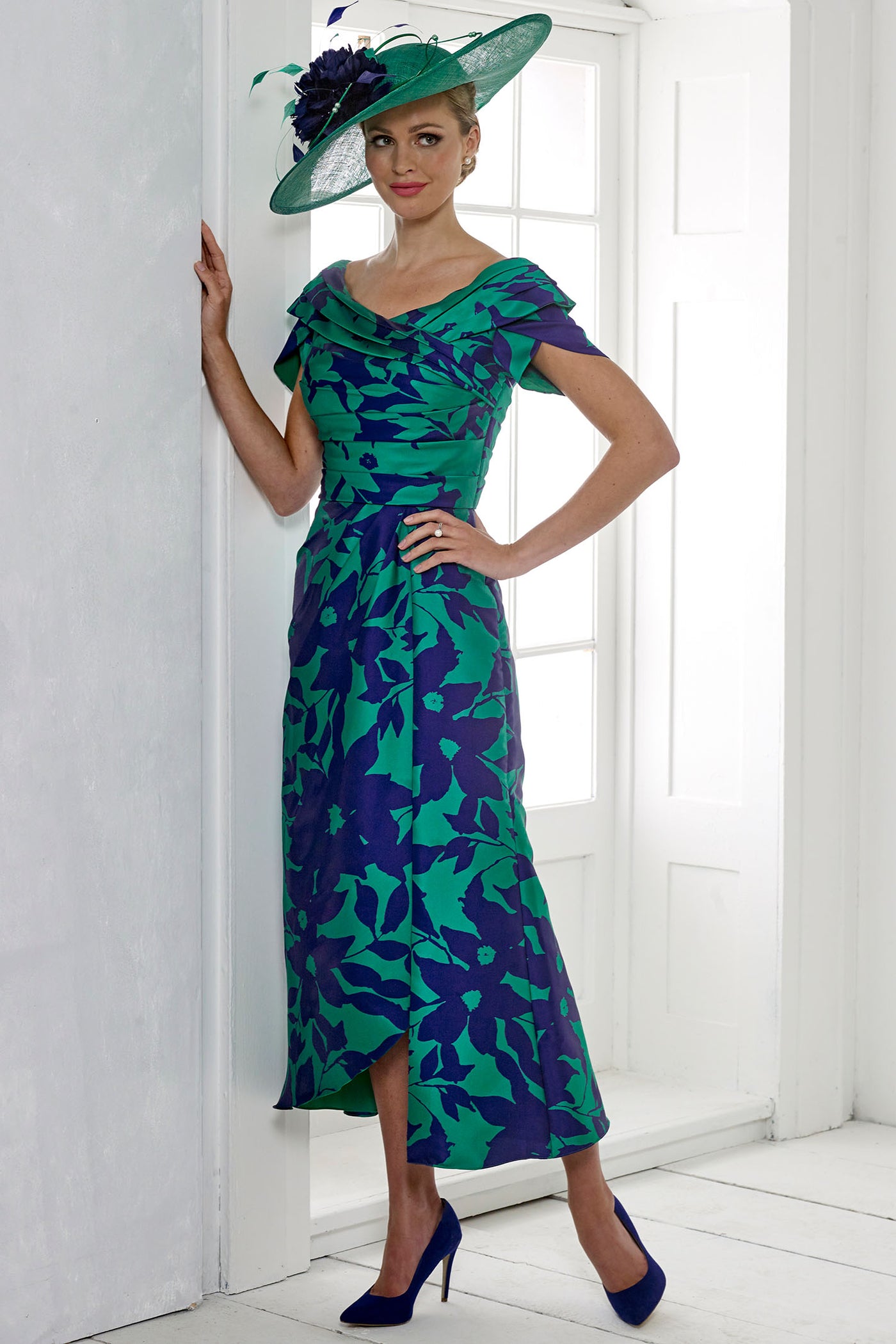 Irresistible IR7427S Teal Green Blue Short Sleeved Midi Occasion Dress - Rouge Boutique Inverness