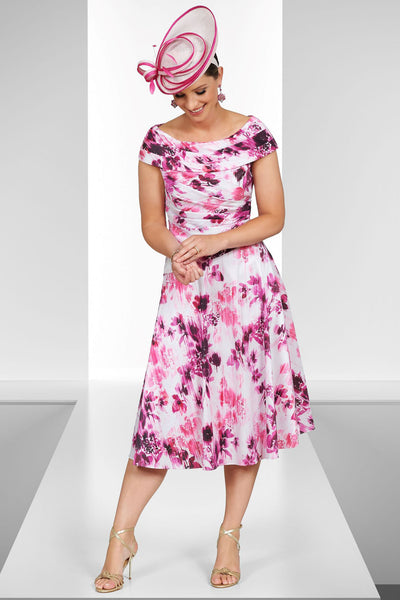 Ispirato ISL817 234 Faze Wineberry Pink Print Wide Neck Occasion Dress - Rouge Boutique Inverness