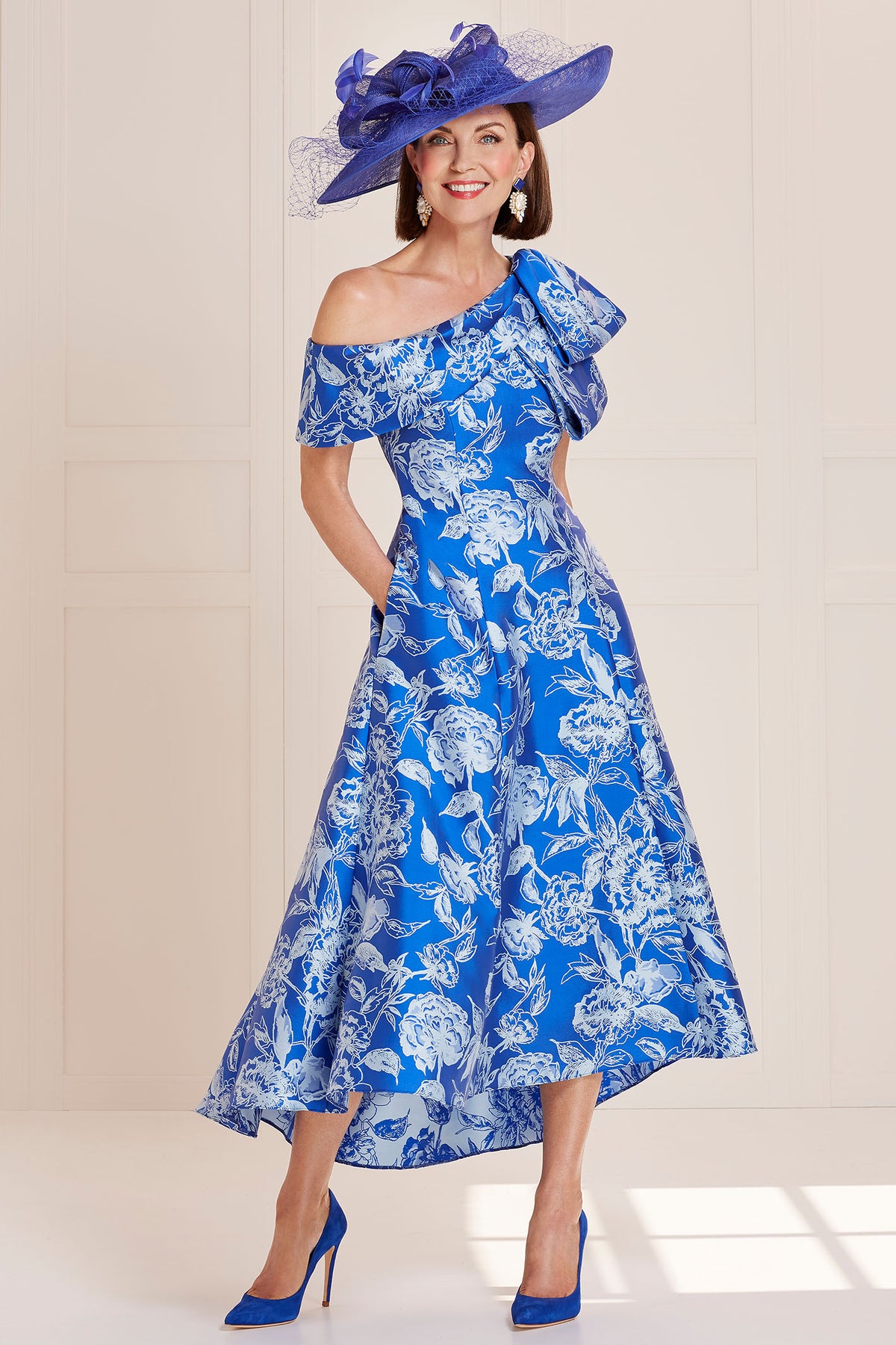 John Charles 29142 Fit and Flare Jacquard Dress with Bow Detail in Gre ...