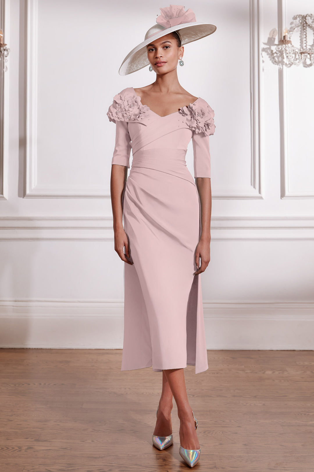 John Charles 29288B Overskirt Midi Occasion Dress Rose Pink - Rouge Boutique Inverness