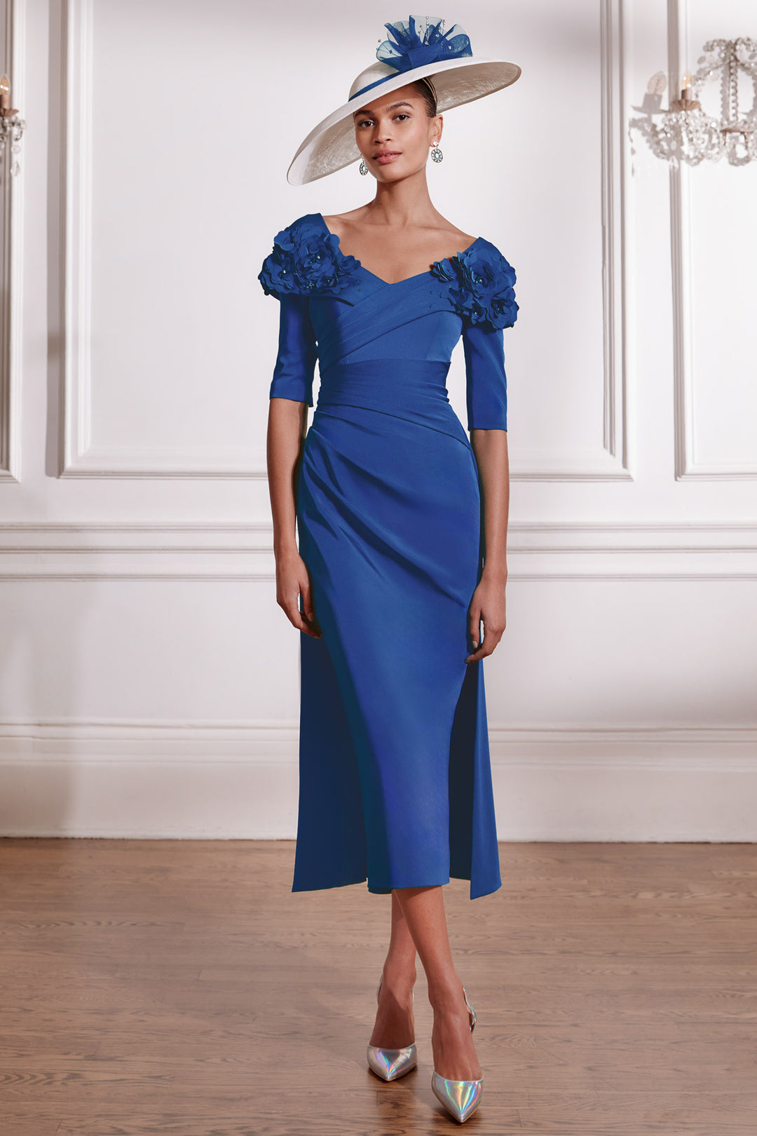 John Charles 29288B Overskirt Midi Occasion Dress Sapphire Blue - Rouge Boutique Inverness