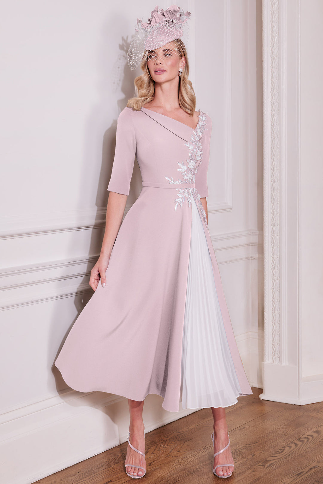 John Charles 66688 A-Line Midi Occasion Dress Petal Pink - Rouge Boutique Inverness