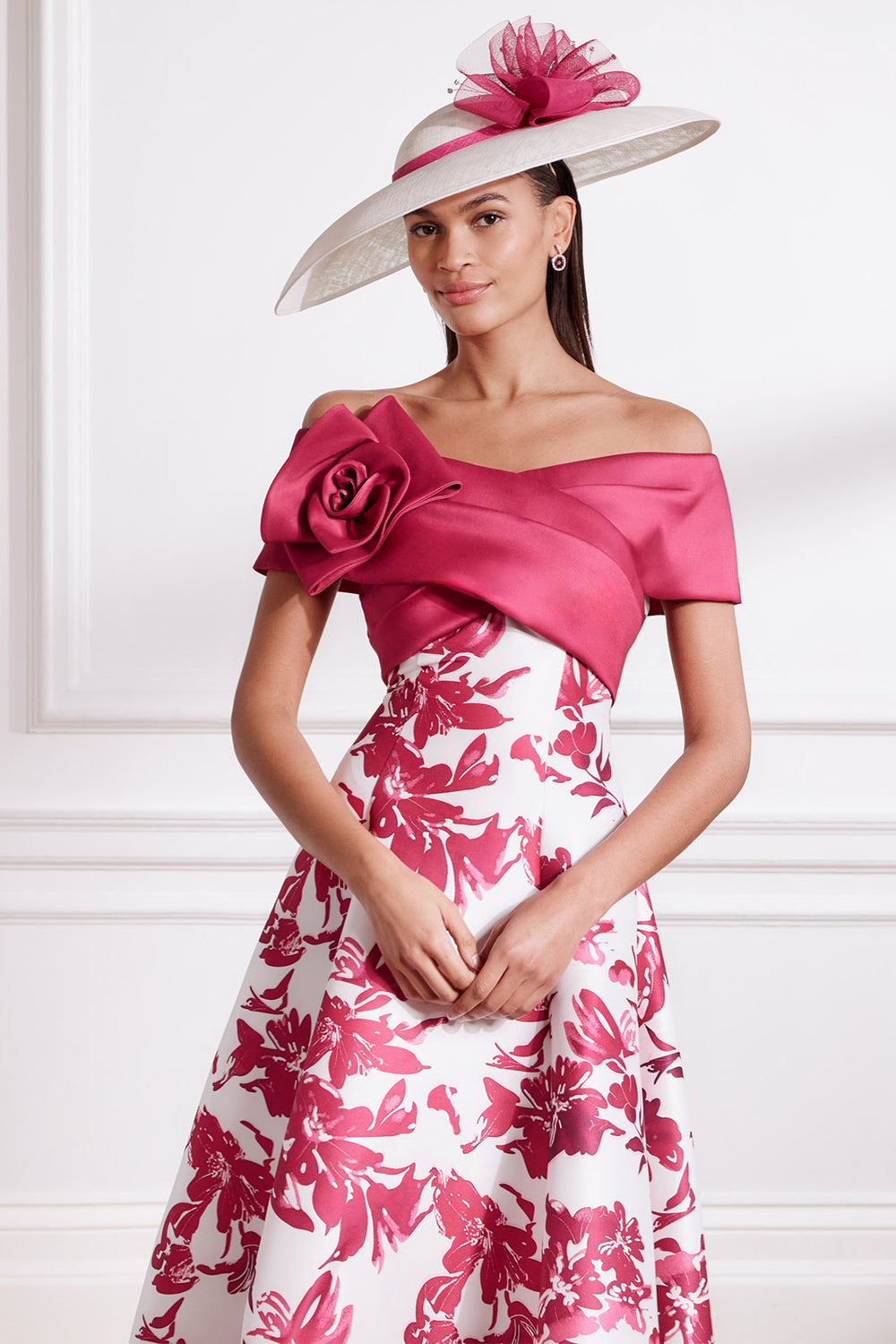 John Charles 66707A Off The Shoulder Mikado Occasion Dress Bordeaux - Rouge Boutique Inverness