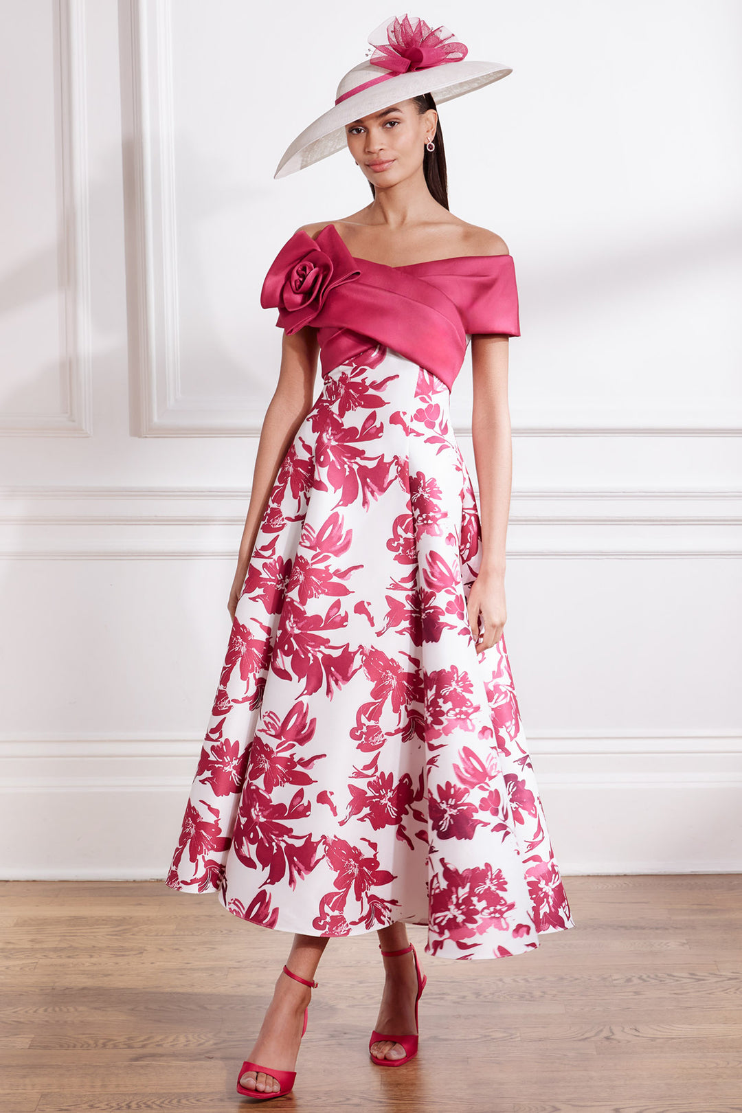 John Charles 66707A Off The Shoulder Mikado Occasion Dress Bordeaux - Rouge Boutique Inverness