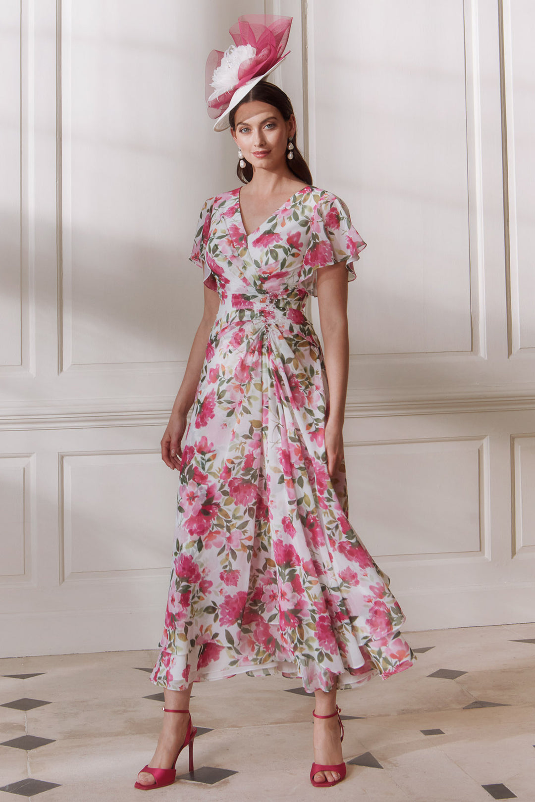 John Charles 66773 Spring Pink Floral Print Chiffon Occasion Dress Rouge Boutique Inverness John Charles 66773 Spring Pink Floral Print Chiffon Occasion Dress Rouge Boutique Inverness