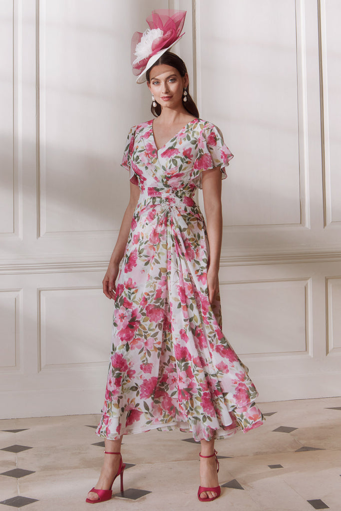 John Charles 66773 Spring Pink Floral Print Chiffon Occasion Dress – Rouge  Boutique Inverness