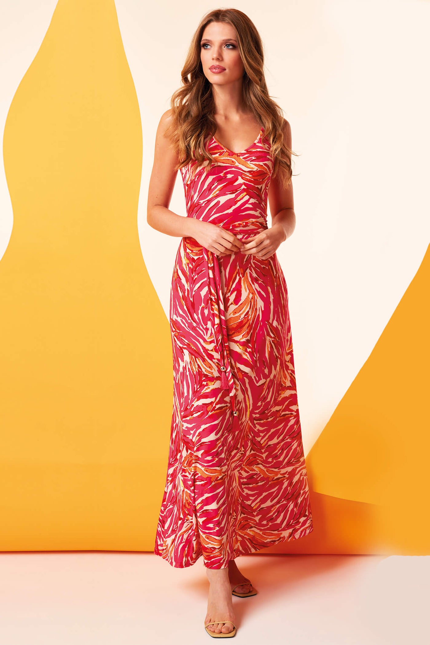 K Design W350 Red Sleeveless Midi Dress & Belt - Rouge Boutique