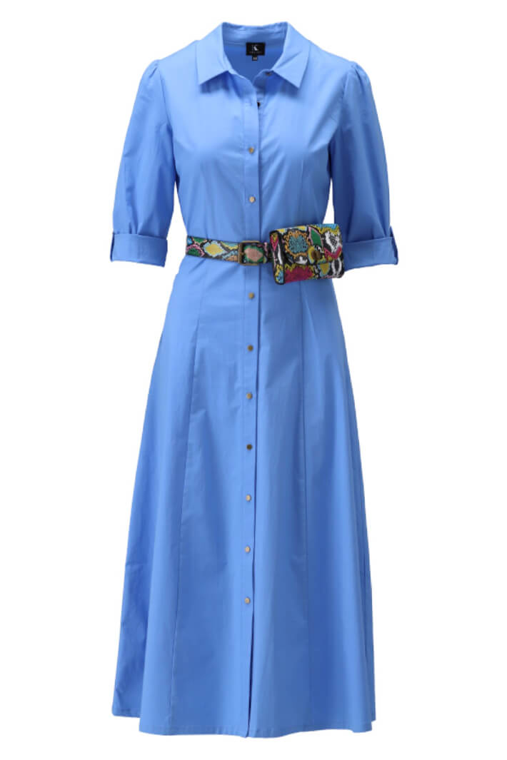 K Design W458 Provence Blue Shirt Dress & Belt - Rouge Boutique