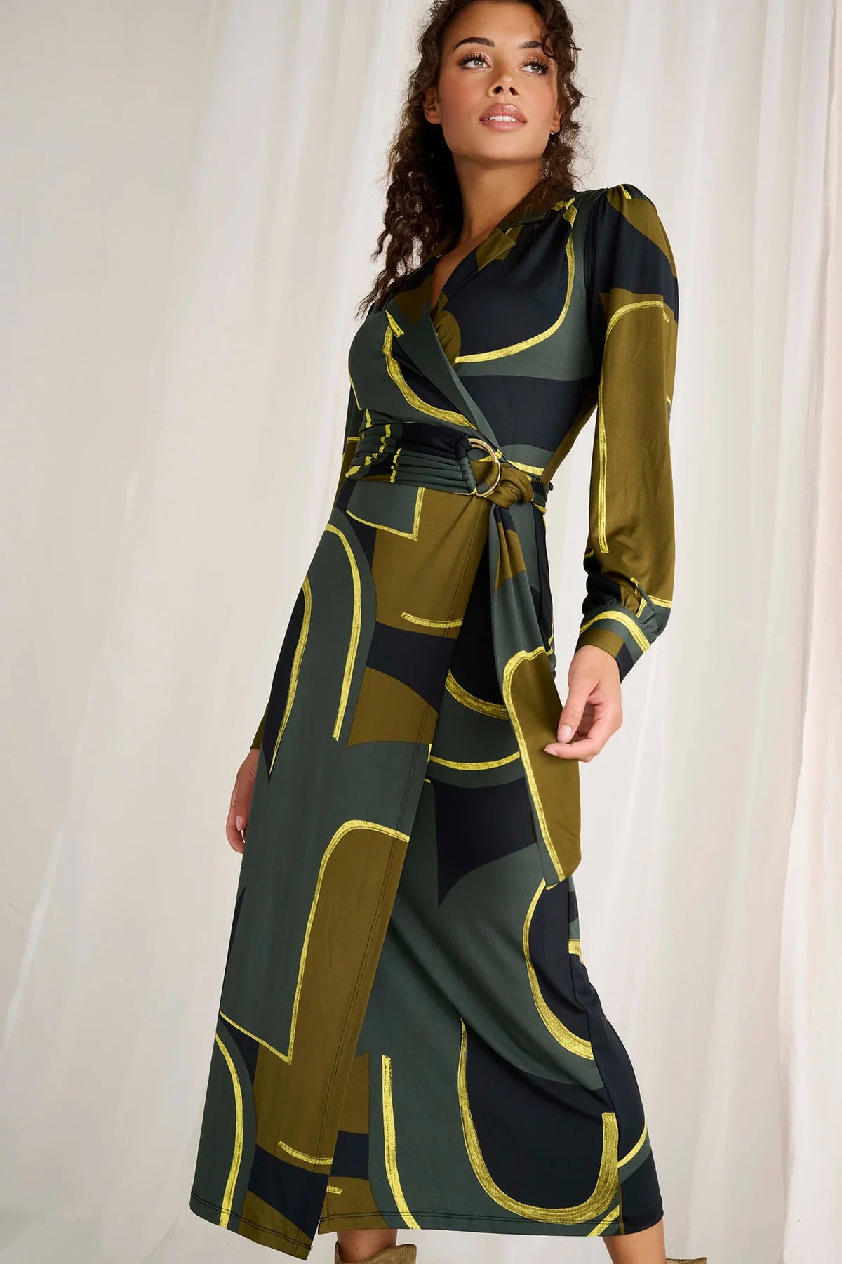 K-Designs X141 Green Print Sleeved Wrap Dress
