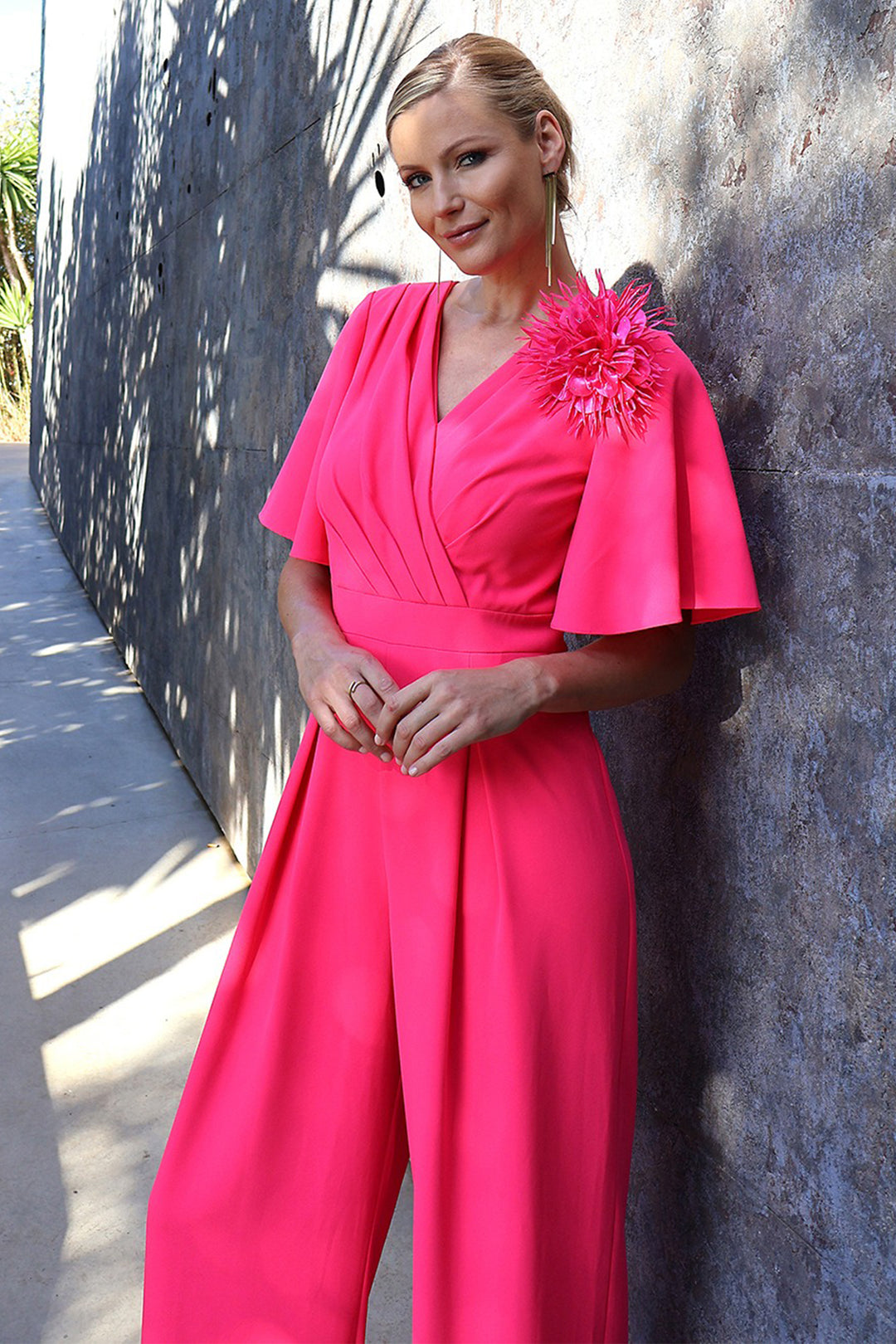 Linea Raffaelli Set 847 Fuchsia Pink Short Sleeve Jumpsuit 261-059-01