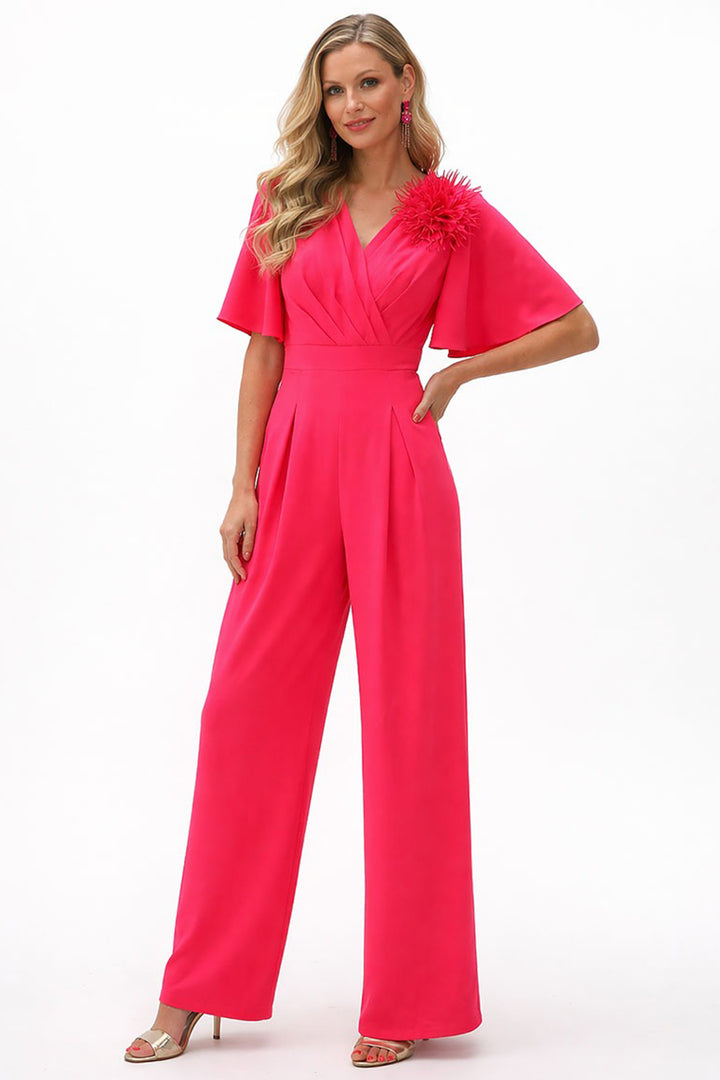Linea Raffaelli Set 847 Fuchsia Pink Short Sleeve Jumpsuit 261-059-01