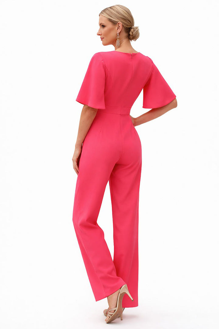 Linea Raffaelli Set 847 Fuchsia Pink Short Sleeve Jumpsuit 261-059-01