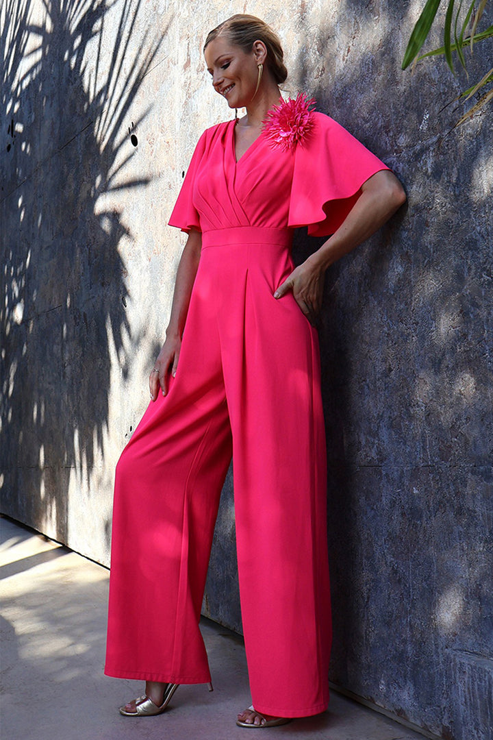 Linea Raffaelli Set 847 Fuchsia Pink Short Sleeve Jumpsuit 261-059-01