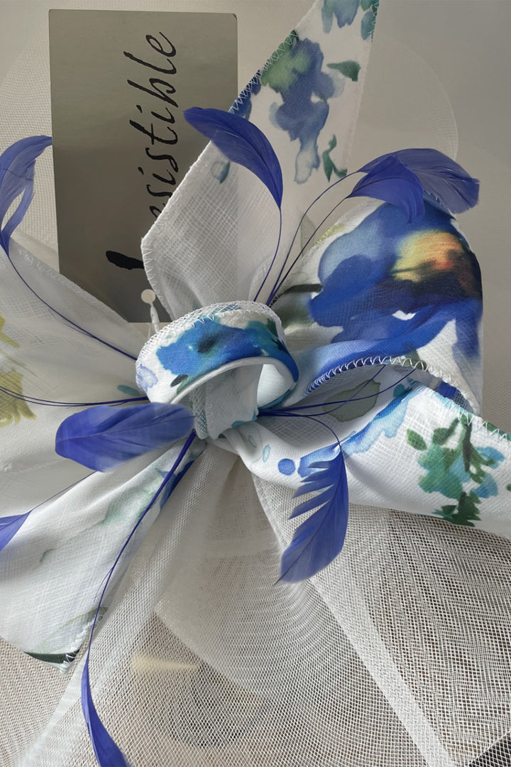 Louisa Hat Hire Hatinator White Blue - Rouge Boutique Inverness