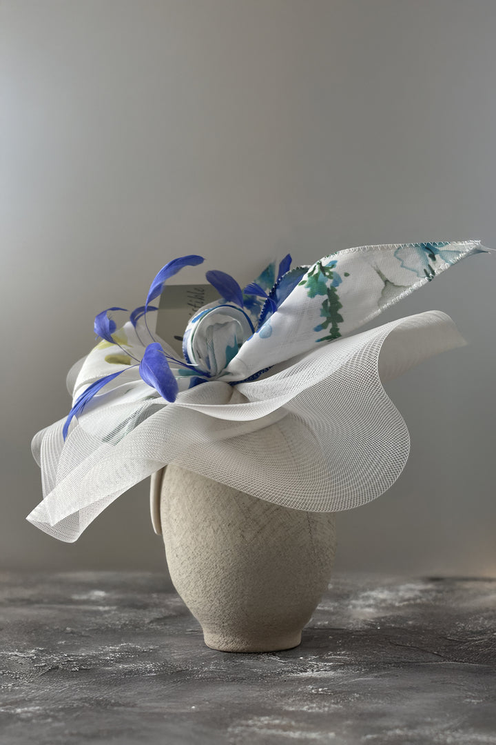 Louisa Hat Hire Hatinator White Blue - Rouge Boutique Inverness