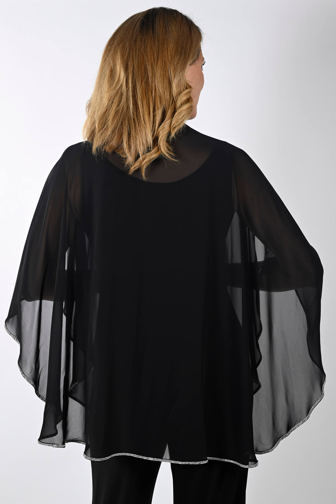 Lyman by Frank Lyman 239124 Black Diamante Trimmed Shawl Coverup - Rouge Boutique