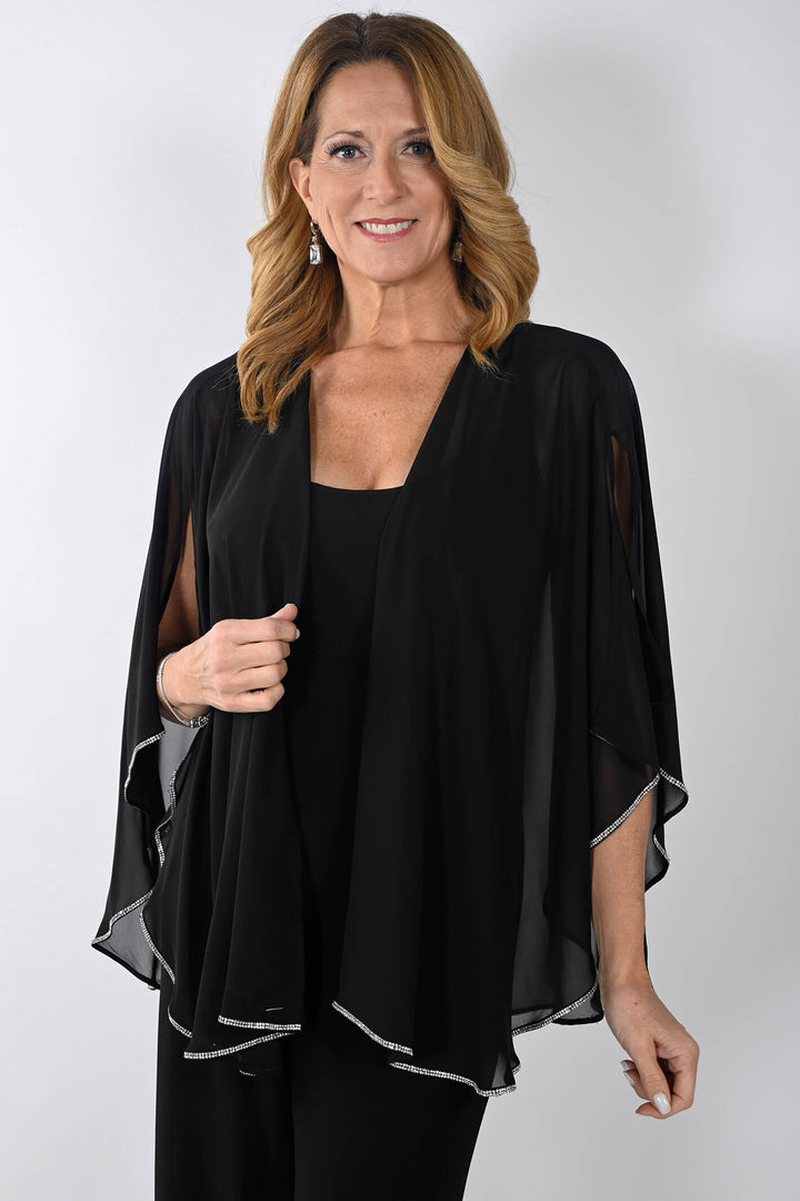 Lyman by Frank Lyman 239124 Black Diamante Trimmed Shawl Coverup - Rouge Boutique