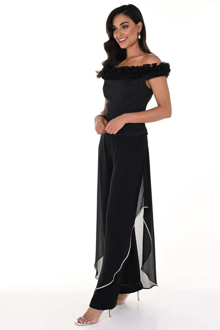 Lyman by Frank Lyman 248288 Chiffon Floaty Diamante Black Trouser - Rouge Boutique Inverness