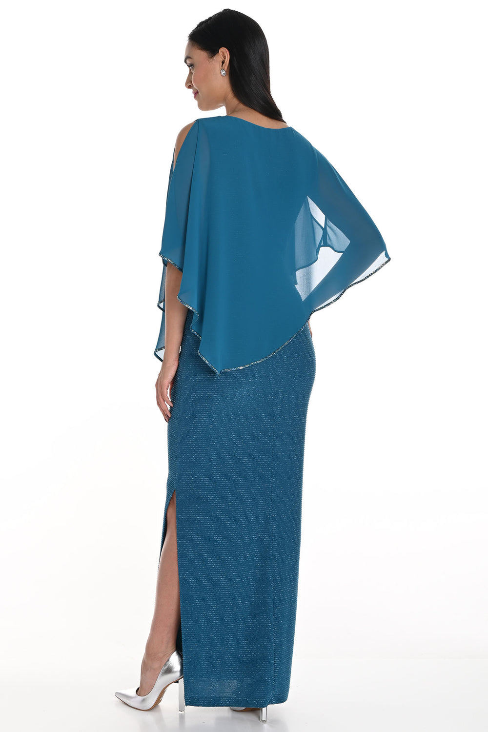 Lyman By Frank Lyman 249301 Teal Blue Cape Evening Occasion Dress - Rouge Boutique