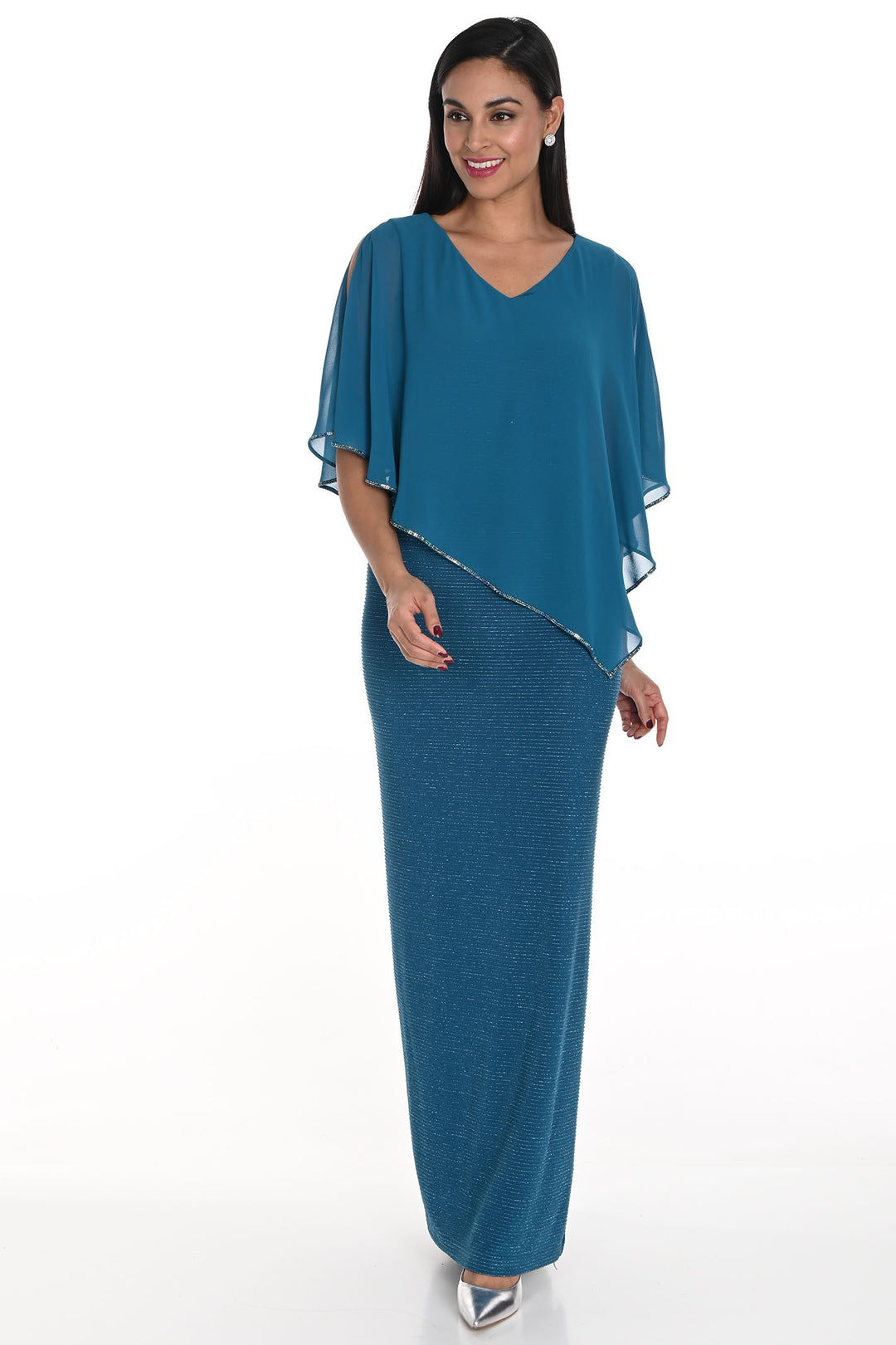 Lyman By Frank Lyman 249301 Teal Blue Cape Evening Occasion Dress - Rouge Boutique