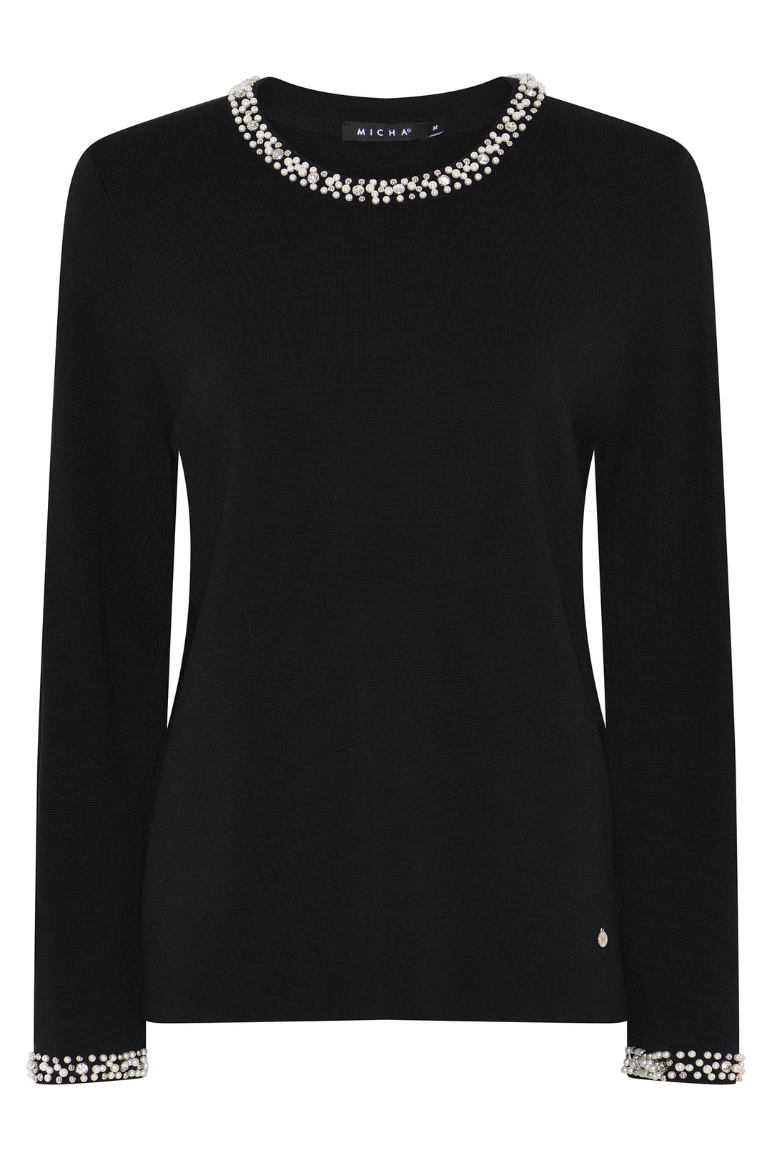 Micha Black Faux Pearl and Crystal Embellished Jumper, front