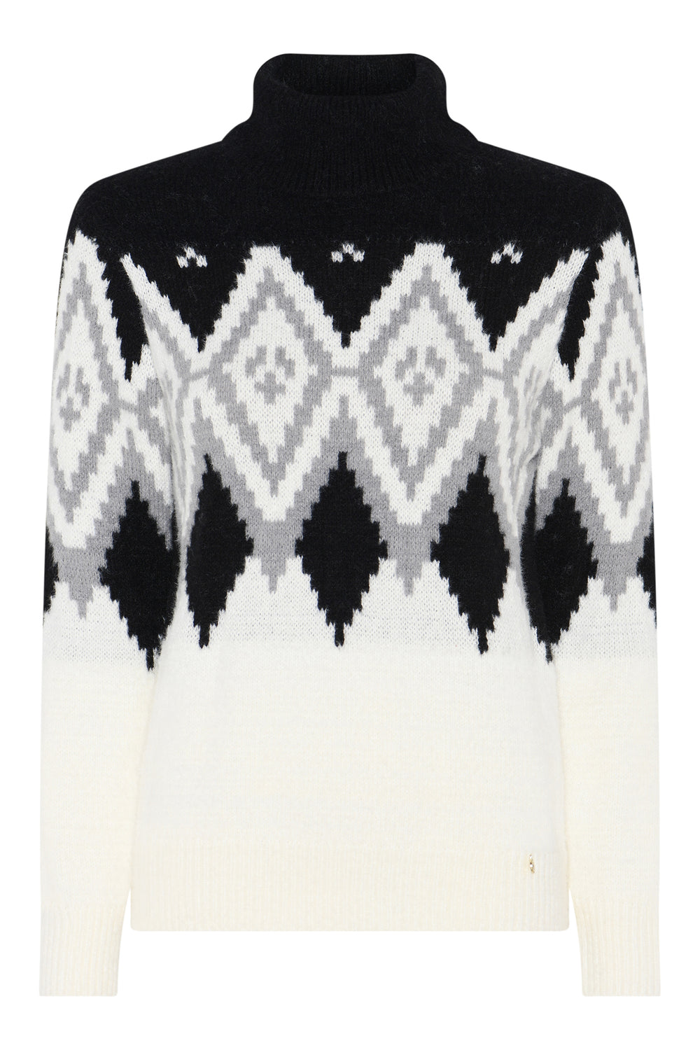 Micha Black Off White Diamond Pattern Rollneck Jumper, detail
