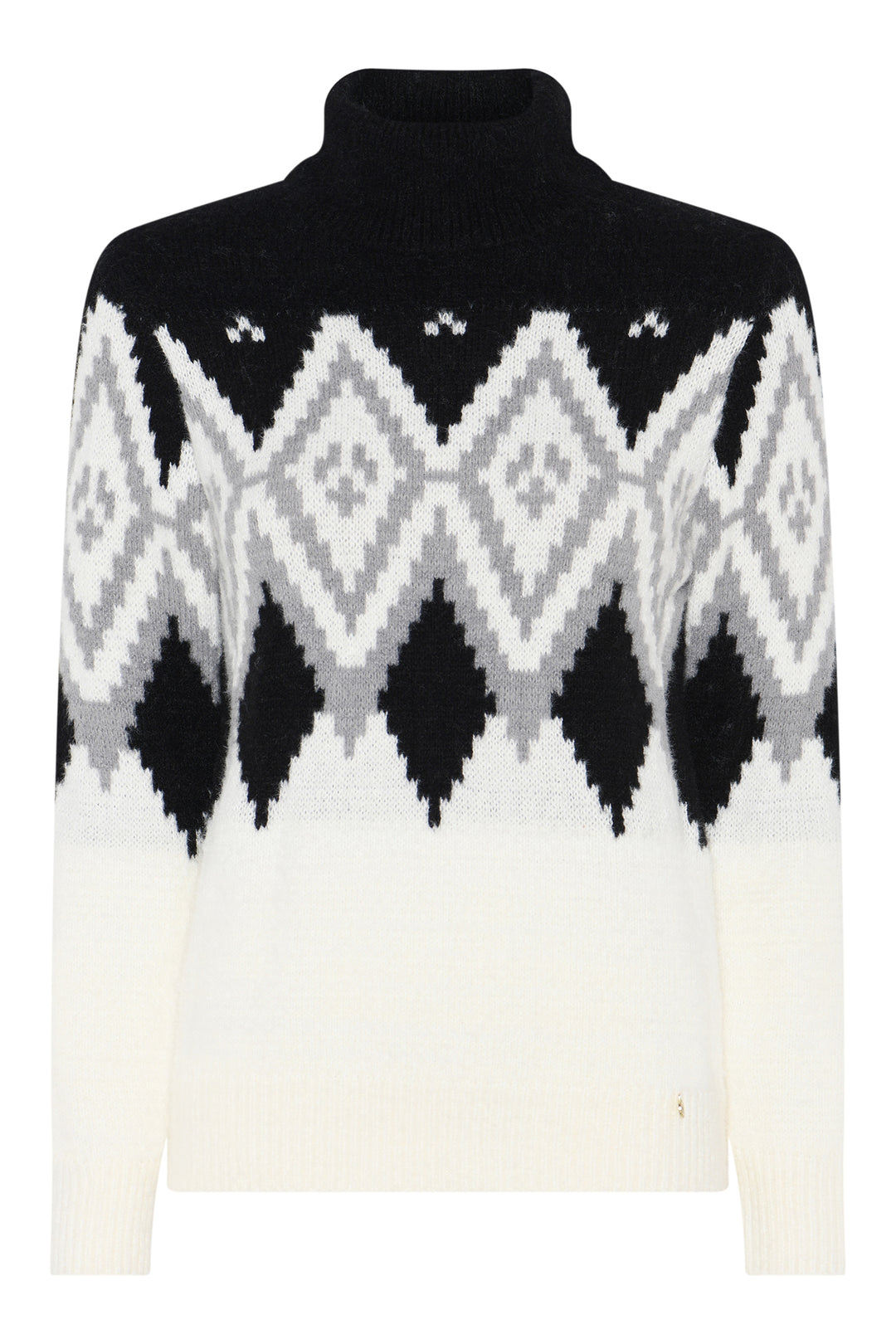 Micha Black Off White Diamond Pattern Rollneck Jumper, detail