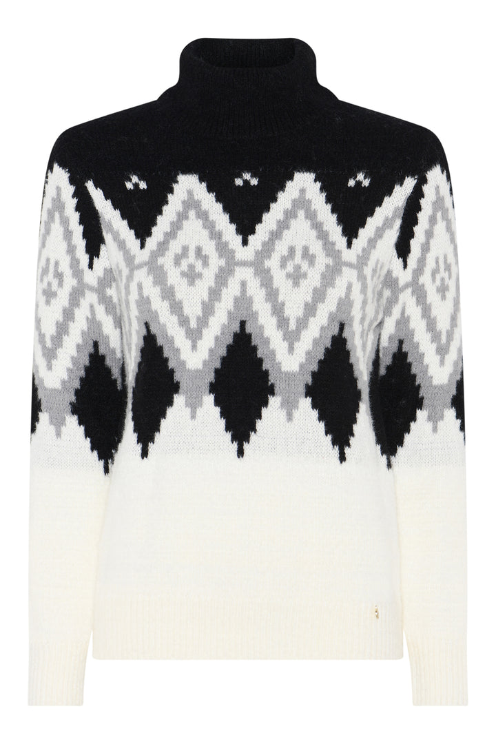 Micha Black Off White Diamond Pattern Rollneck Jumper, detail