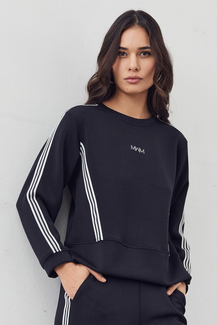 Micha Black Side Stripe Sweat Top, front