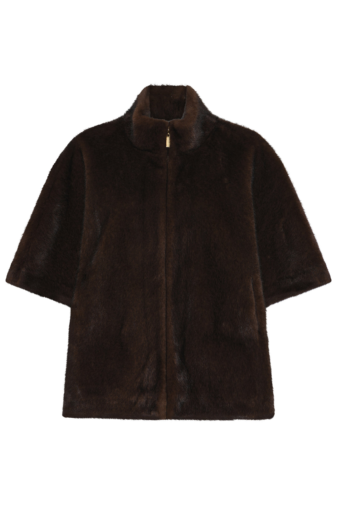 Micha Brown Faux Fur Short Sleeve Jacket, front
