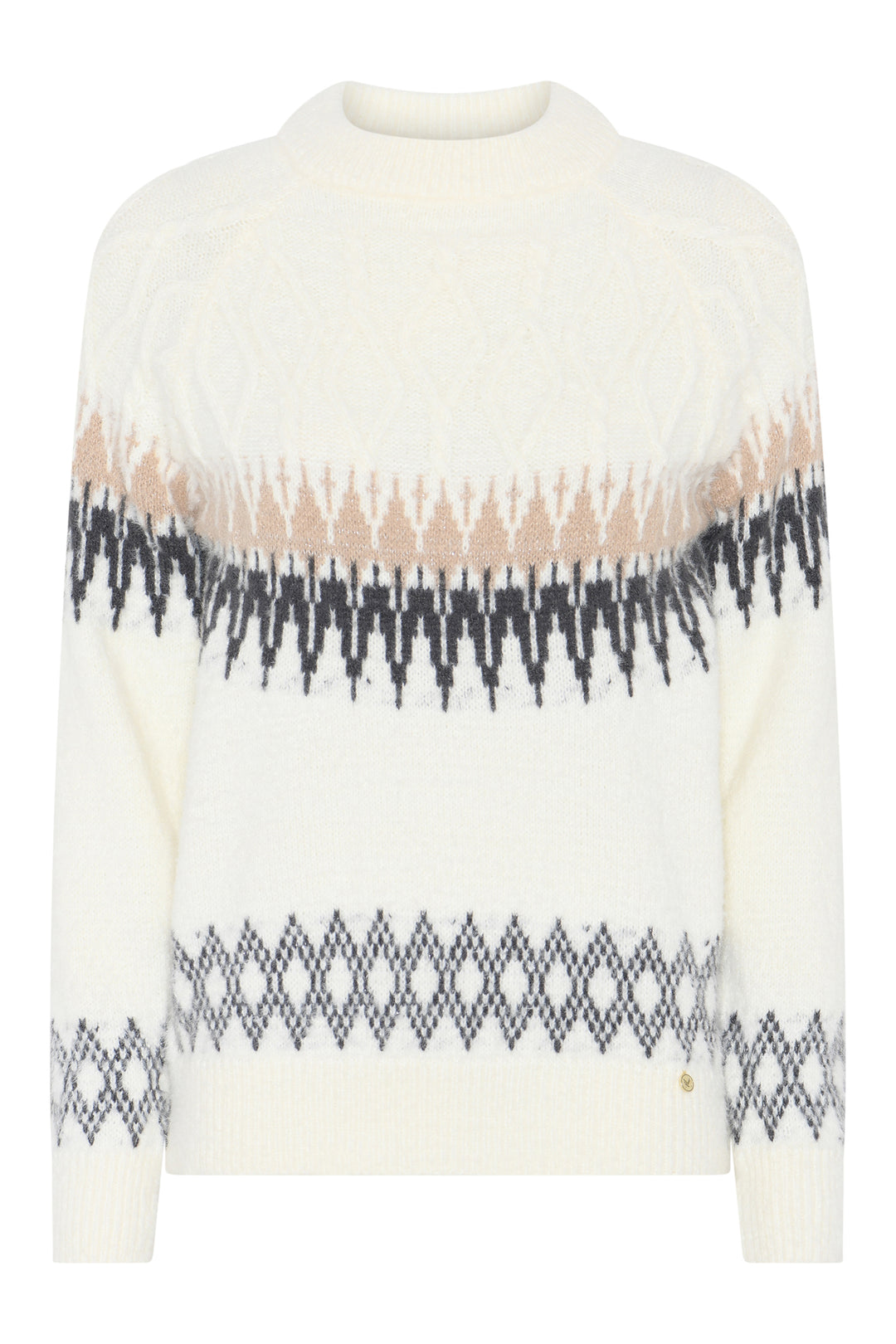Micha Off White Grey Nordic Crew Neck Jumper, flat lay