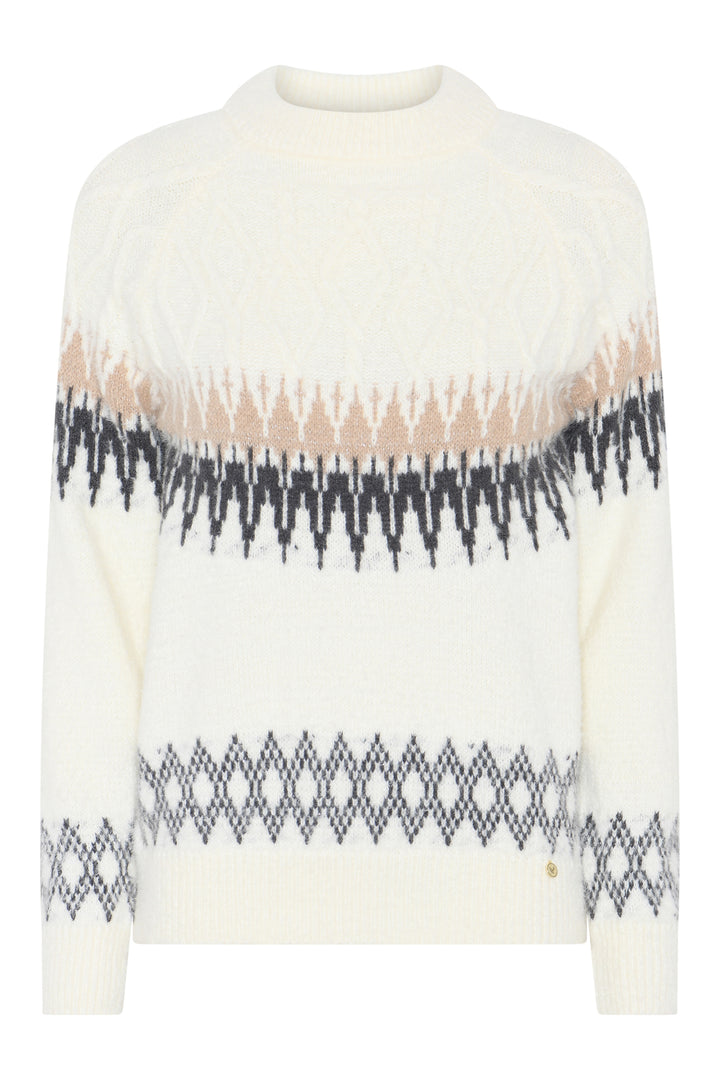 Micha Off White Grey Nordic Crew Neck Jumper, flat lay